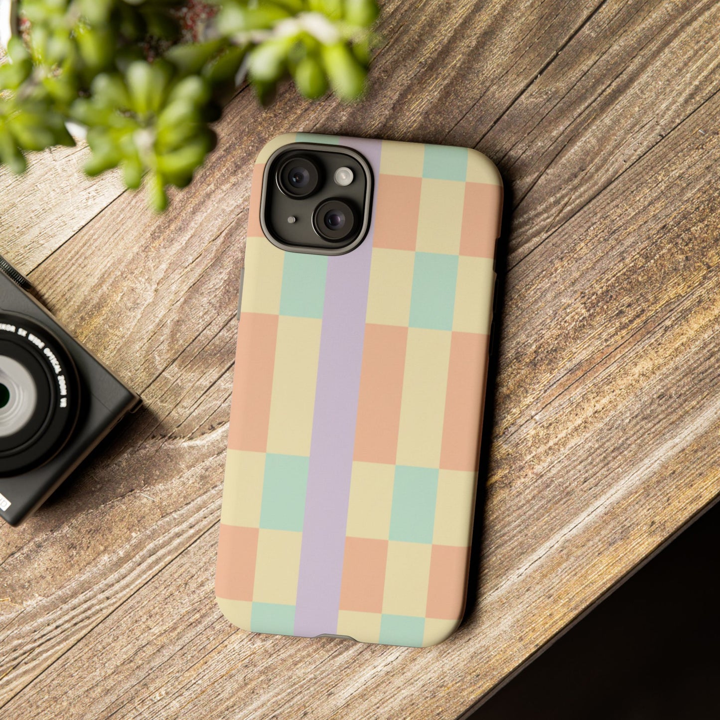 Pastel Checkered Phone Case — Retro Stripe Tough Case
