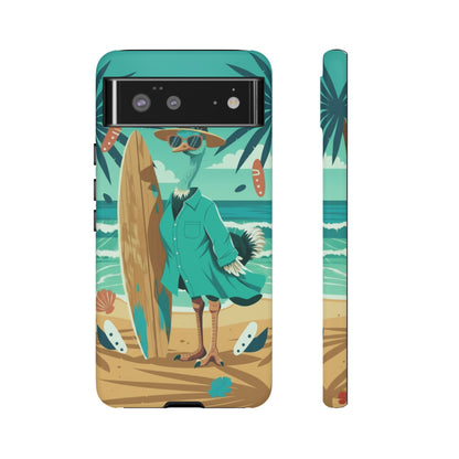 Phone Case — Retro Dressed Seagull Surfing Beach Illustration