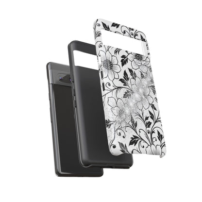 Floral Lace Phone Case — Black & White Vintage Flower Protective Case