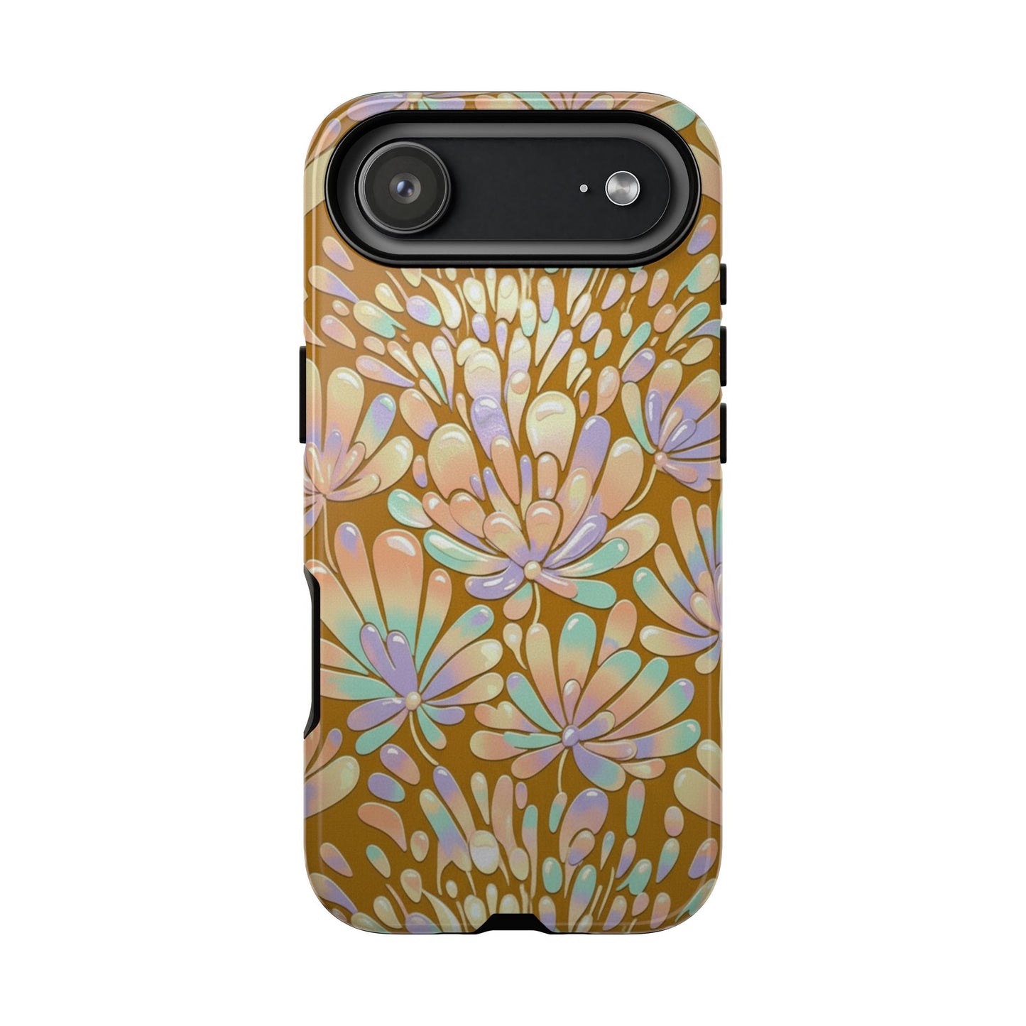 Floral Burst Tough Phone Case – Gold Pastel Botanical Protection