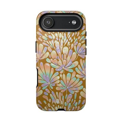 Floral Burst Tough Phone Case – Gold Pastel Botanical Protection