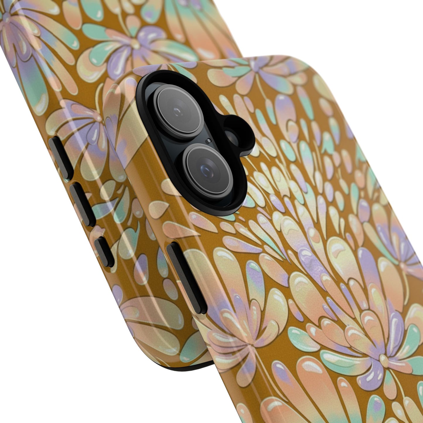 Floral Burst Tough Phone Case – Gold Pastel Botanical Protection