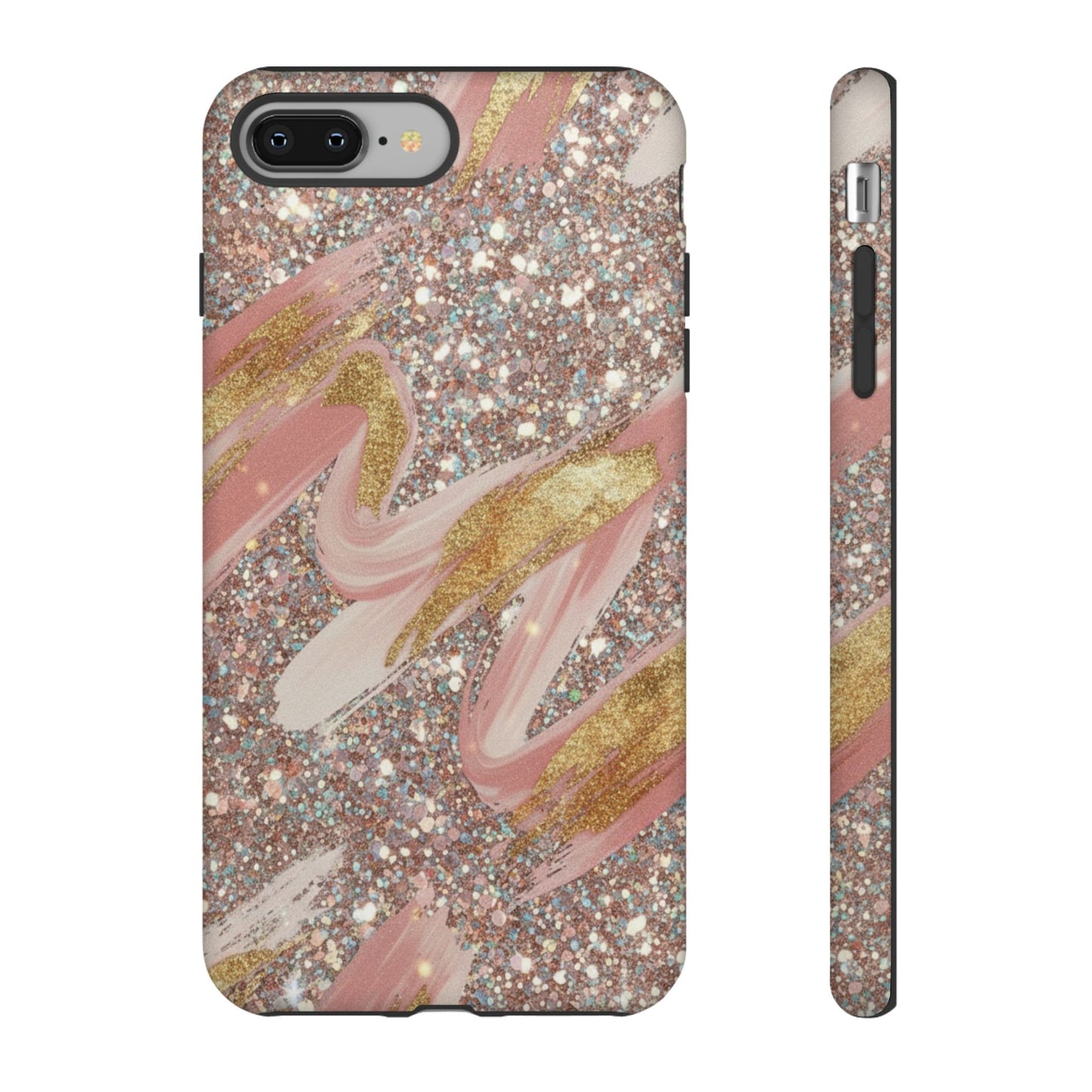 Glitter Blush Marble Phone Case — Pink Gold Swirl Tough Case