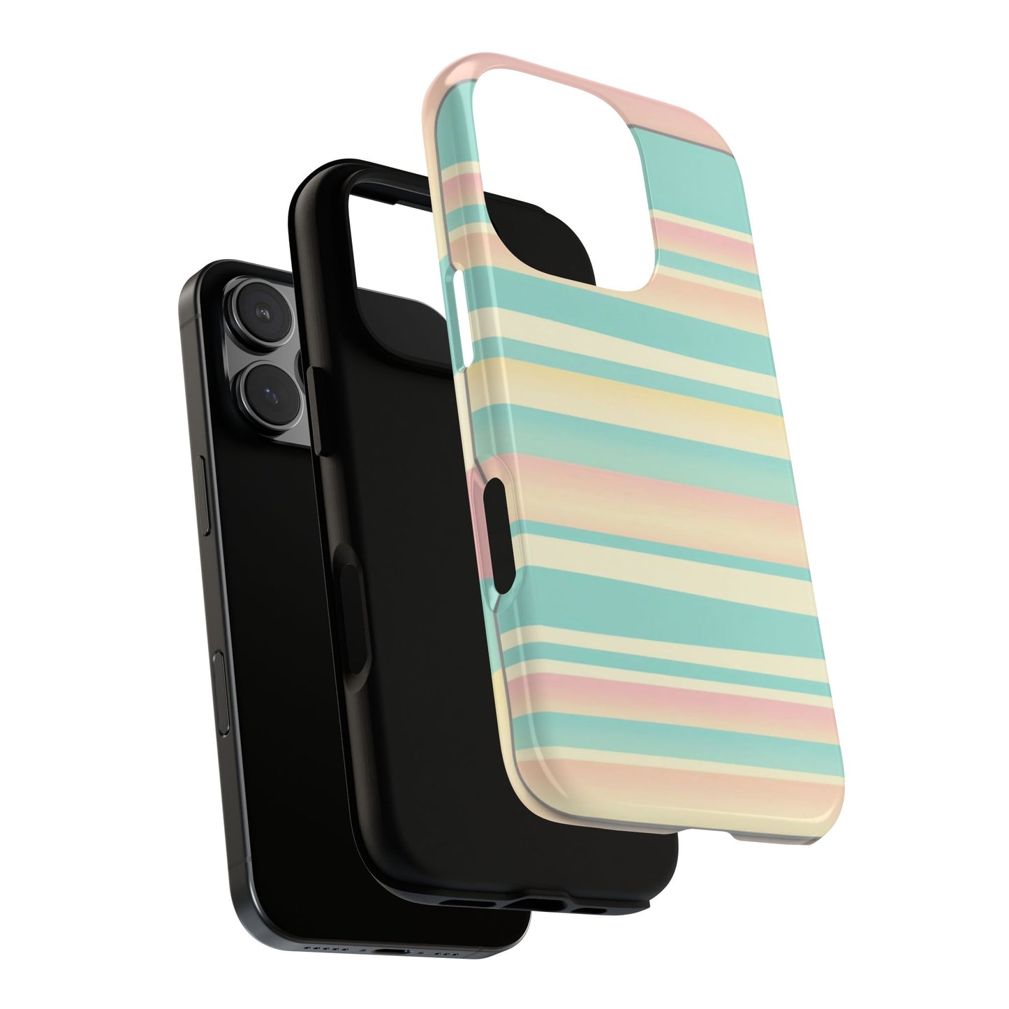 Pastel Striped Tough Phone Case — Mint, Peach & Cream Protective Cover