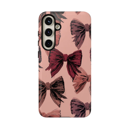 Bow Pattern Tough Phone Case — Pink Watercolor Bows Protective iPhone Cover