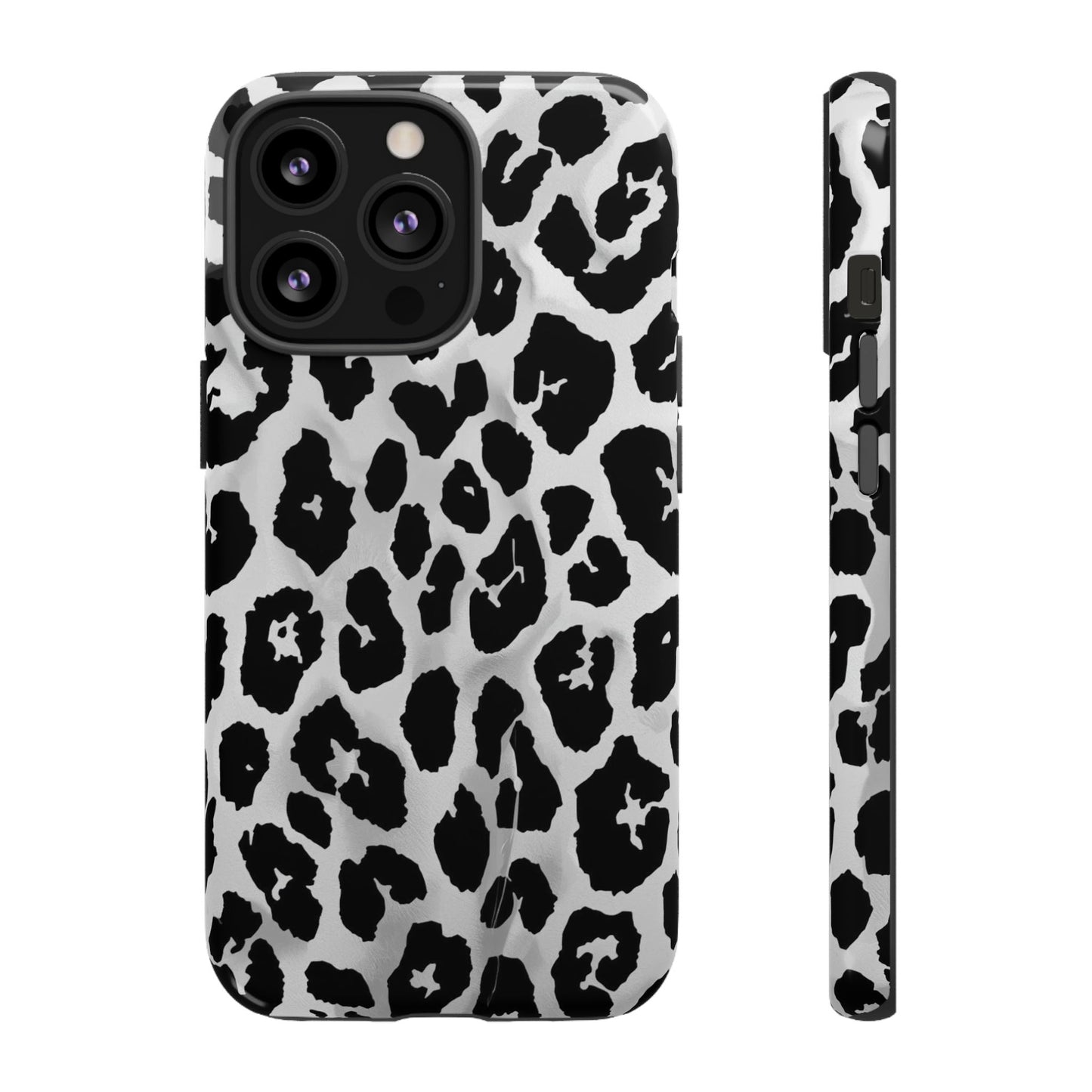 Leopard Print Tough Phone Case – Black & White Animal Pattern Protective Cover