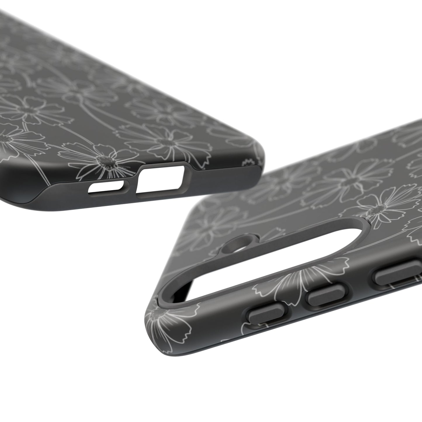 Floral Doodle Tough Phone Case — Black & Gray Daisy Pattern