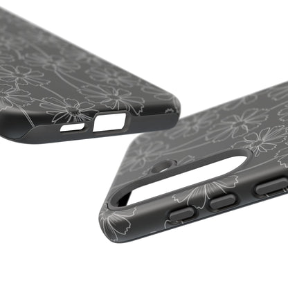 Floral Doodle Tough Phone Case — Black & Gray Daisy Pattern