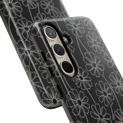 Floral Doodle Tough Phone Case — Black & Gray Daisy Pattern