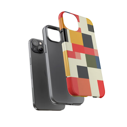 Abstract Color Block Tough Phone Case — Retro Geometric Protective Cover