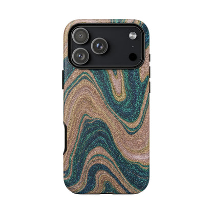 Marbled Teal & Gold Phone Case — Glitter Swirl Tough Case