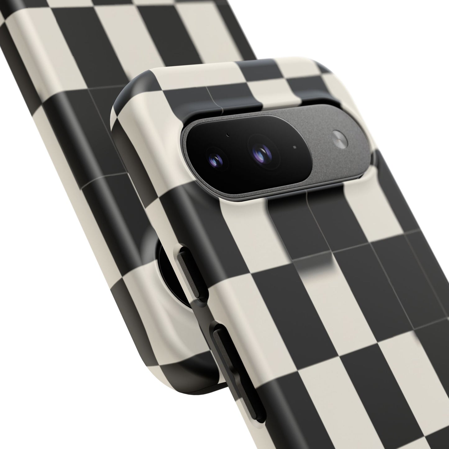 Checkerboard Tough Phone Case — Classic Black & Cream Grid Protective Cover