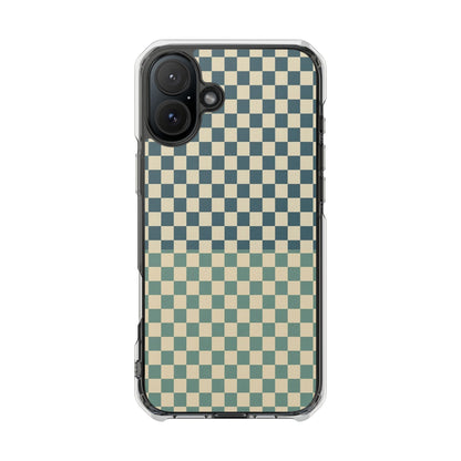 Clear Magnetic Phone Case — Vintage Green Checkerboard Protective Cover