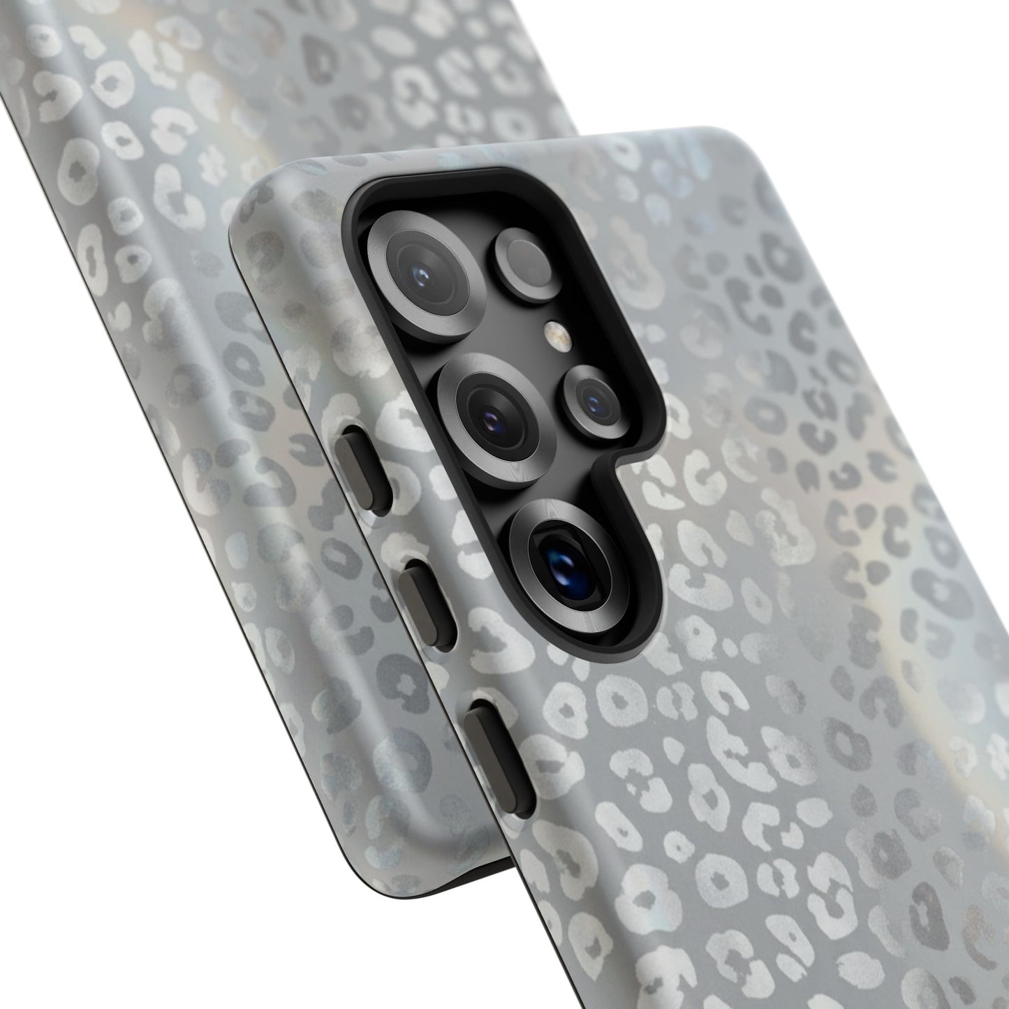 Grey Leopard Print Tough Phone Case — Durable Protective iPhone Cover