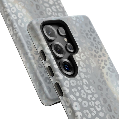 Grey Leopard Print Tough Phone Case — Durable Protective iPhone Cover