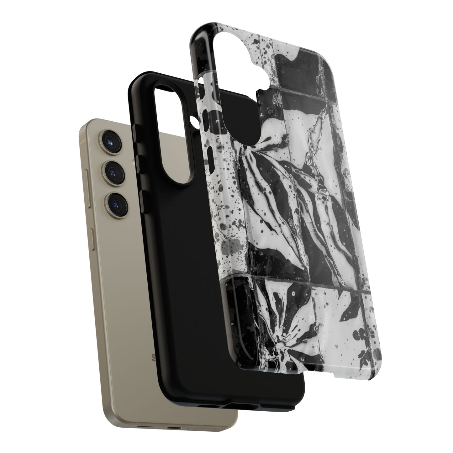 Monochrome Tile Floral Tough Phone Case