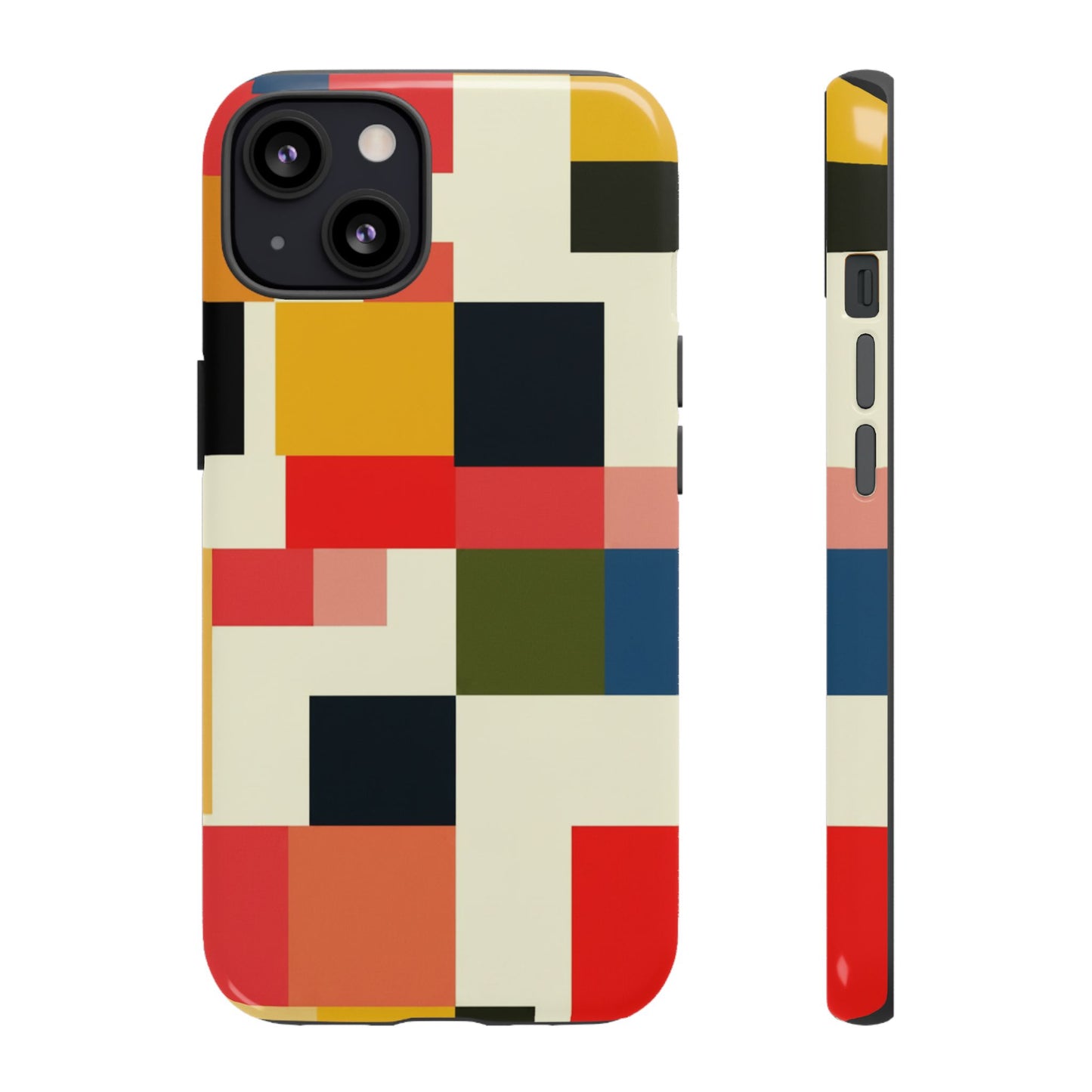 Abstract Color Block Tough Phone Case — Retro Geometric Protective Cover