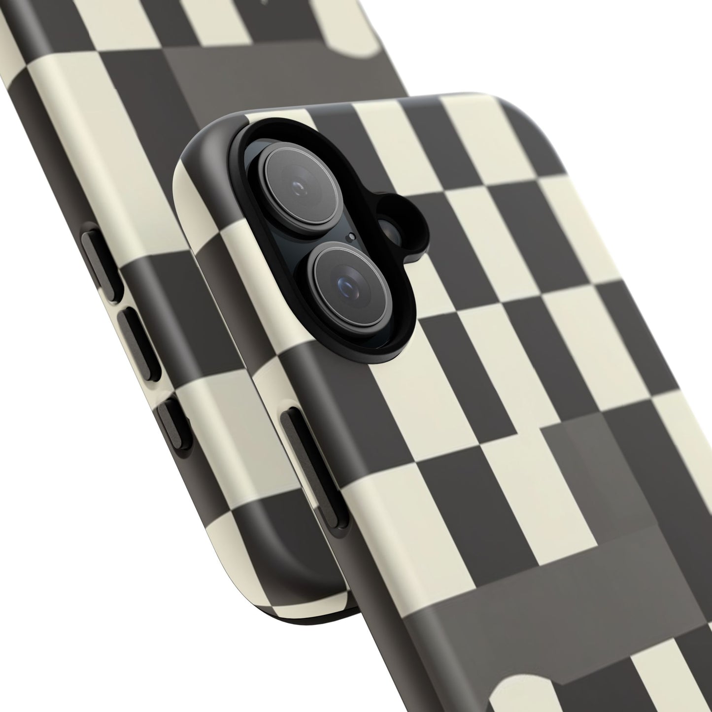 Checkerboard Wave Phone Case — Black & Cream Graphic Tough Case