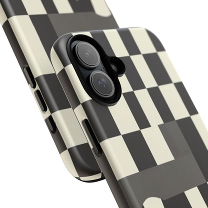 Checkerboard Wave Phone Case — Black & Cream Graphic Tough Case