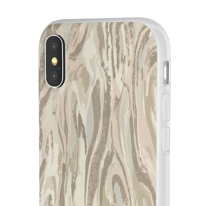 Neutral Marble Swirl Flexi Phone Case — Beige Abstract Protective Cover