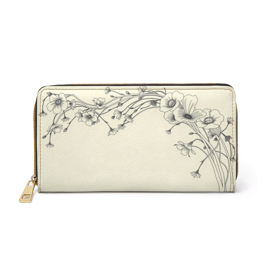 Floral Arch Zipper Wallet — Delicate Poppy & Blossom Design