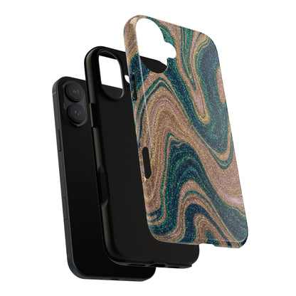 Marbled Teal & Gold Phone Case — Glitter Swirl Tough Case