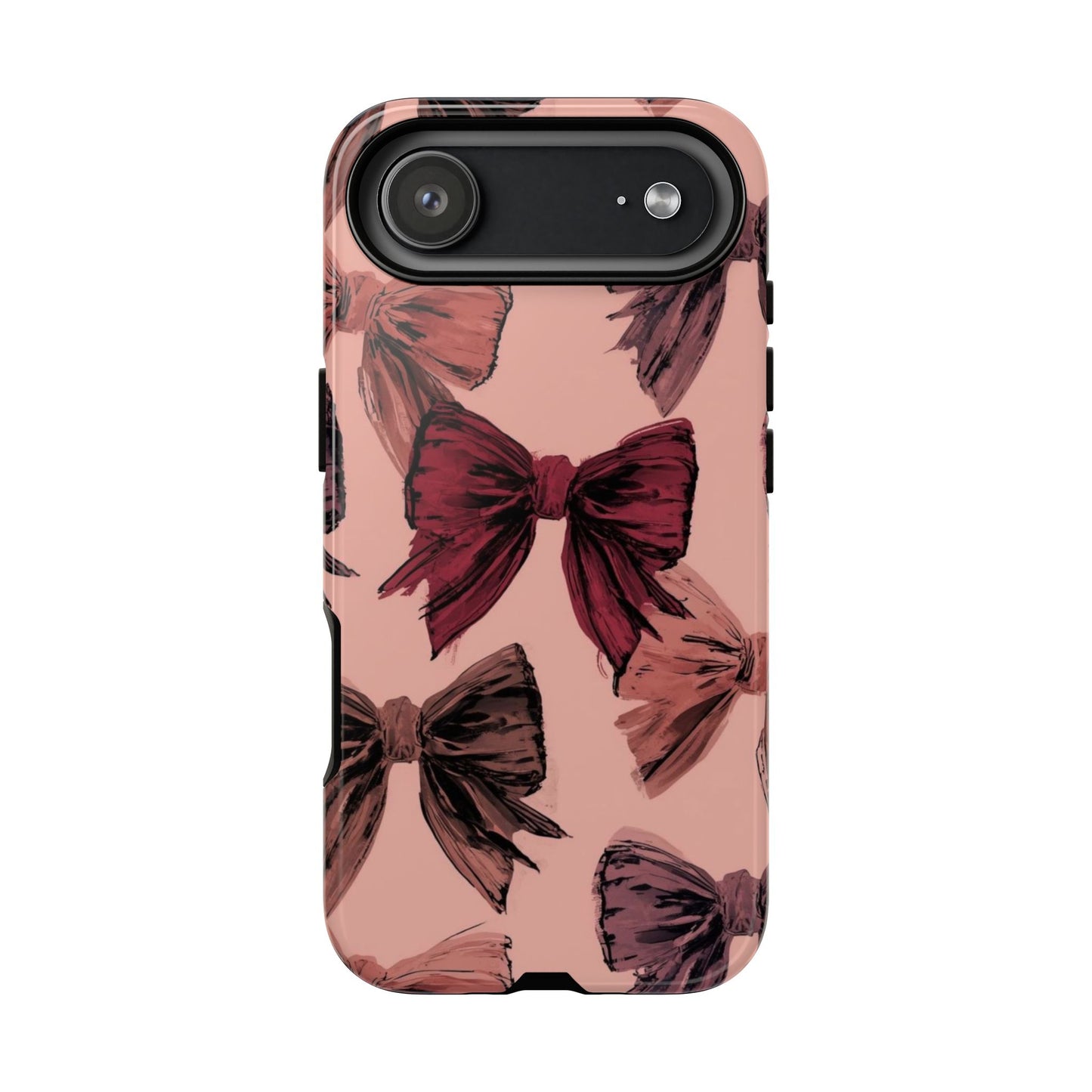 Bow Pattern Tough Phone Case — Pink Watercolor Bows Protective iPhone Cover