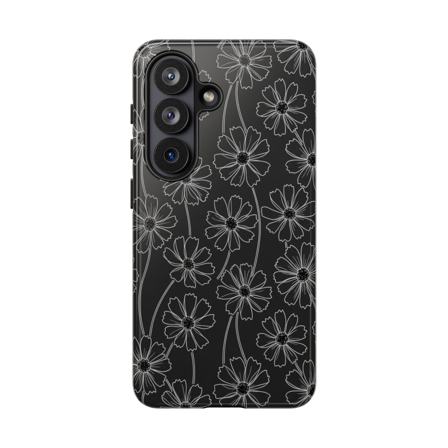Floral Doodle Tough Phone Case — Black & Gray Daisy Pattern