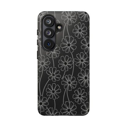 Floral Doodle Tough Phone Case — Black & Gray Daisy Pattern