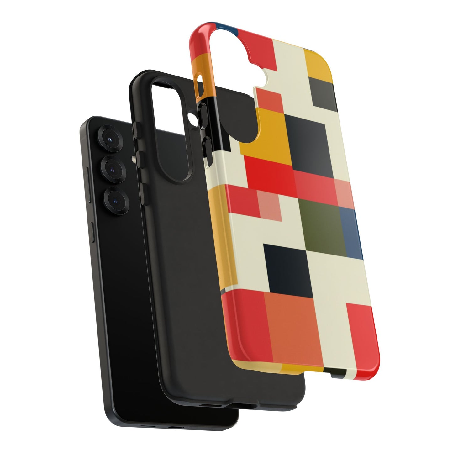 Abstract Color Block Tough Phone Case — Retro Geometric Protective Cover