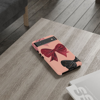 Bow Pattern Tough Phone Case — Pink, Red & Black Decorative Bows