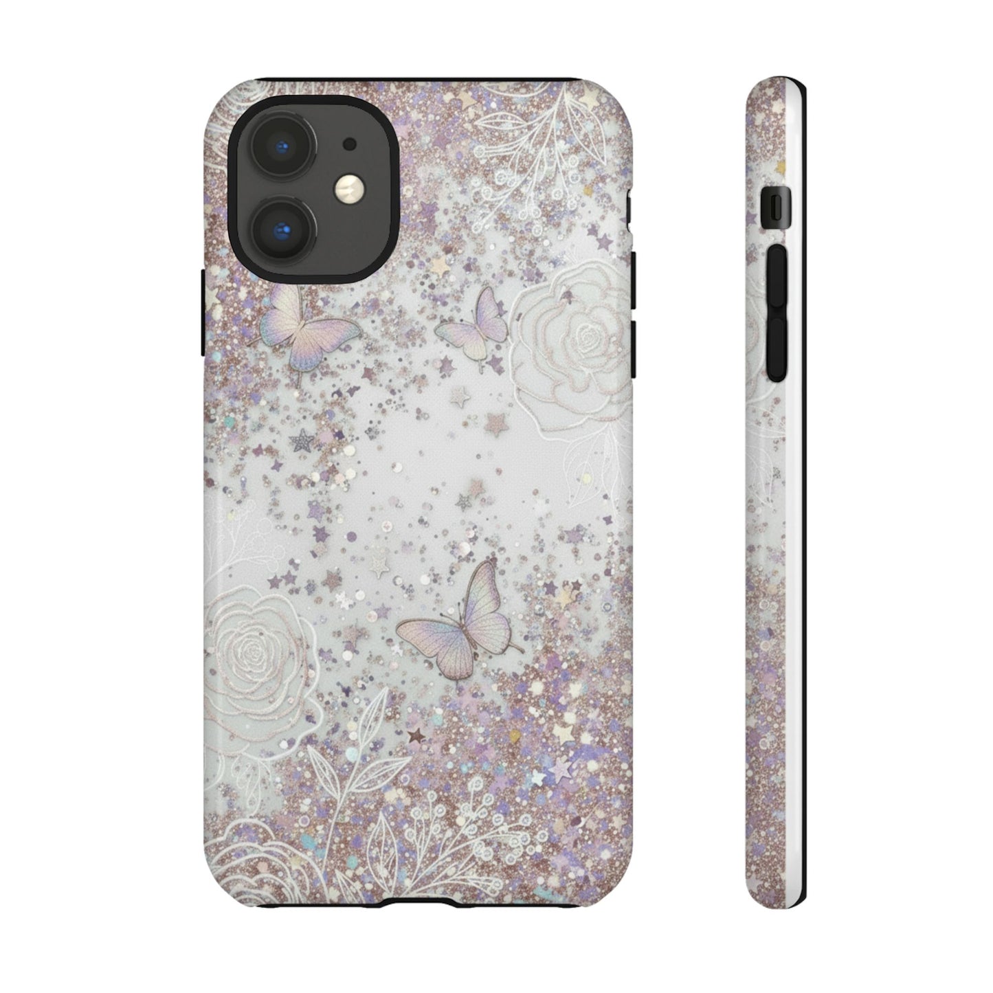 Butterfly Glitter Tough Phone Case — Floral Sparkle Protective Case
