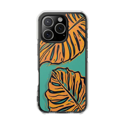 Clear Magnetic Phone Case — Tropical Orange Leaf Design