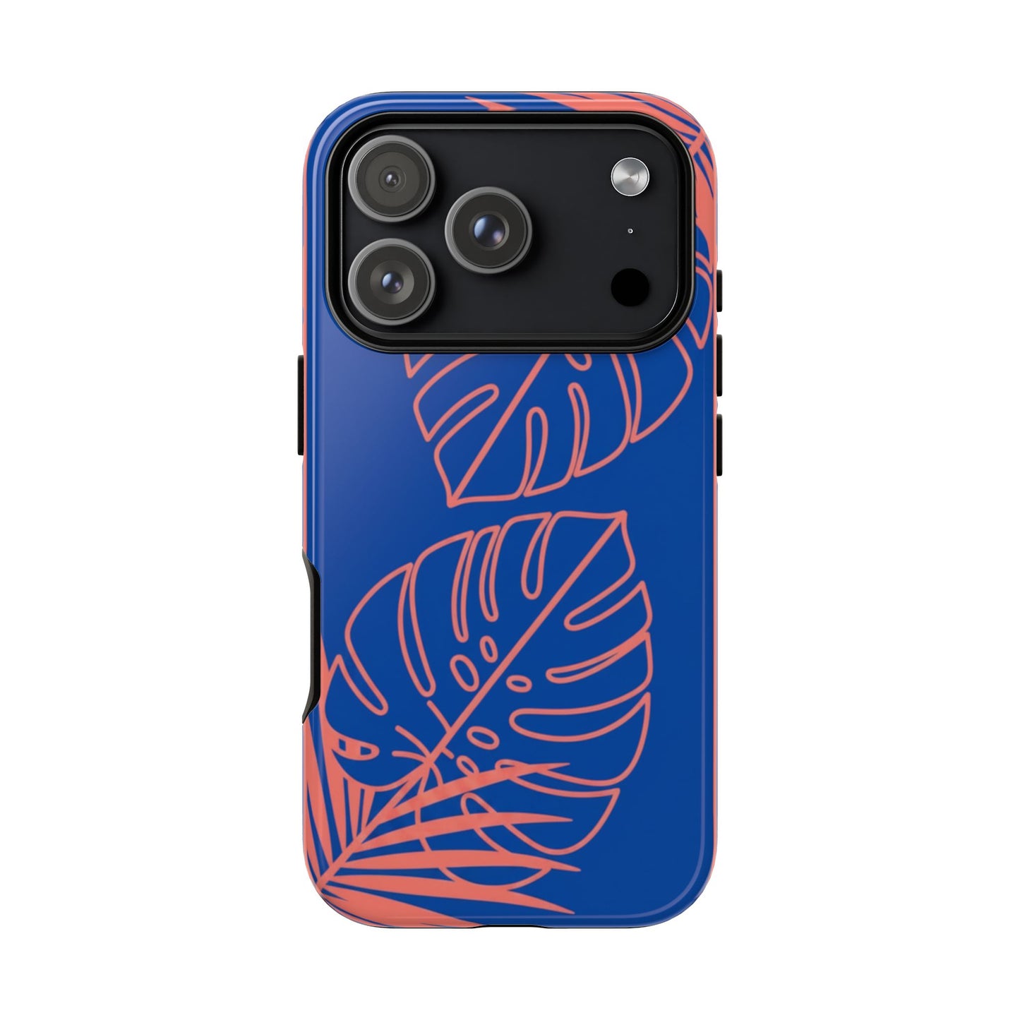 Tropical Monstera Phone Case — Blue & Coral Leaf Protective Cover
