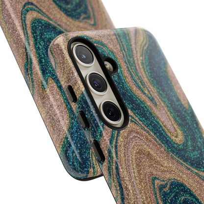 Marbled Teal & Gold Phone Case — Glitter Swirl Tough Case