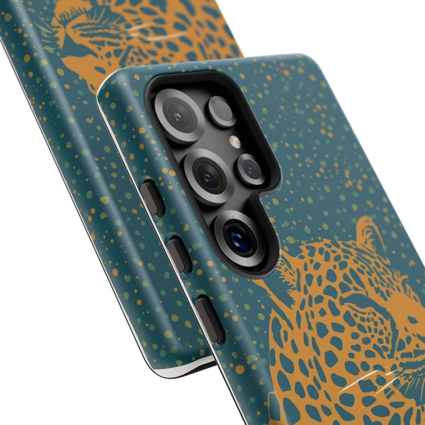 Leopard Spotlight Phone Case — Teal Gold Animal Print Protective Cover