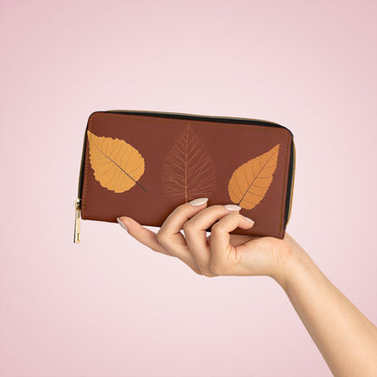 Women's Botanical Leaf Wallet - Vegan Foliage Zippered Wallet