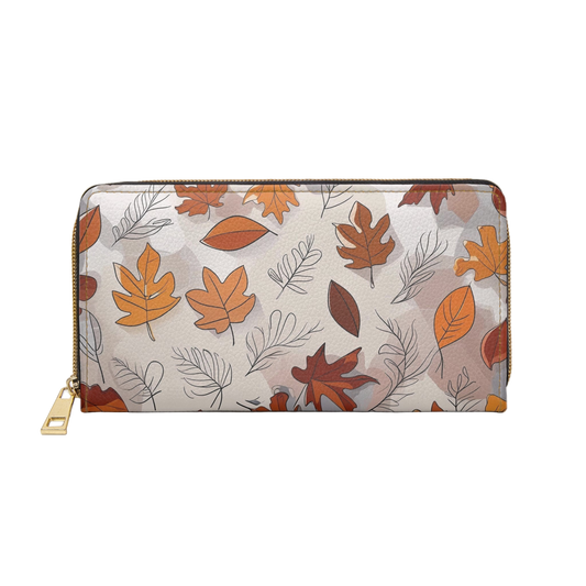 Women's Botanical Almond Leaf Wallet - Vegan Autumn Leaf Design Print