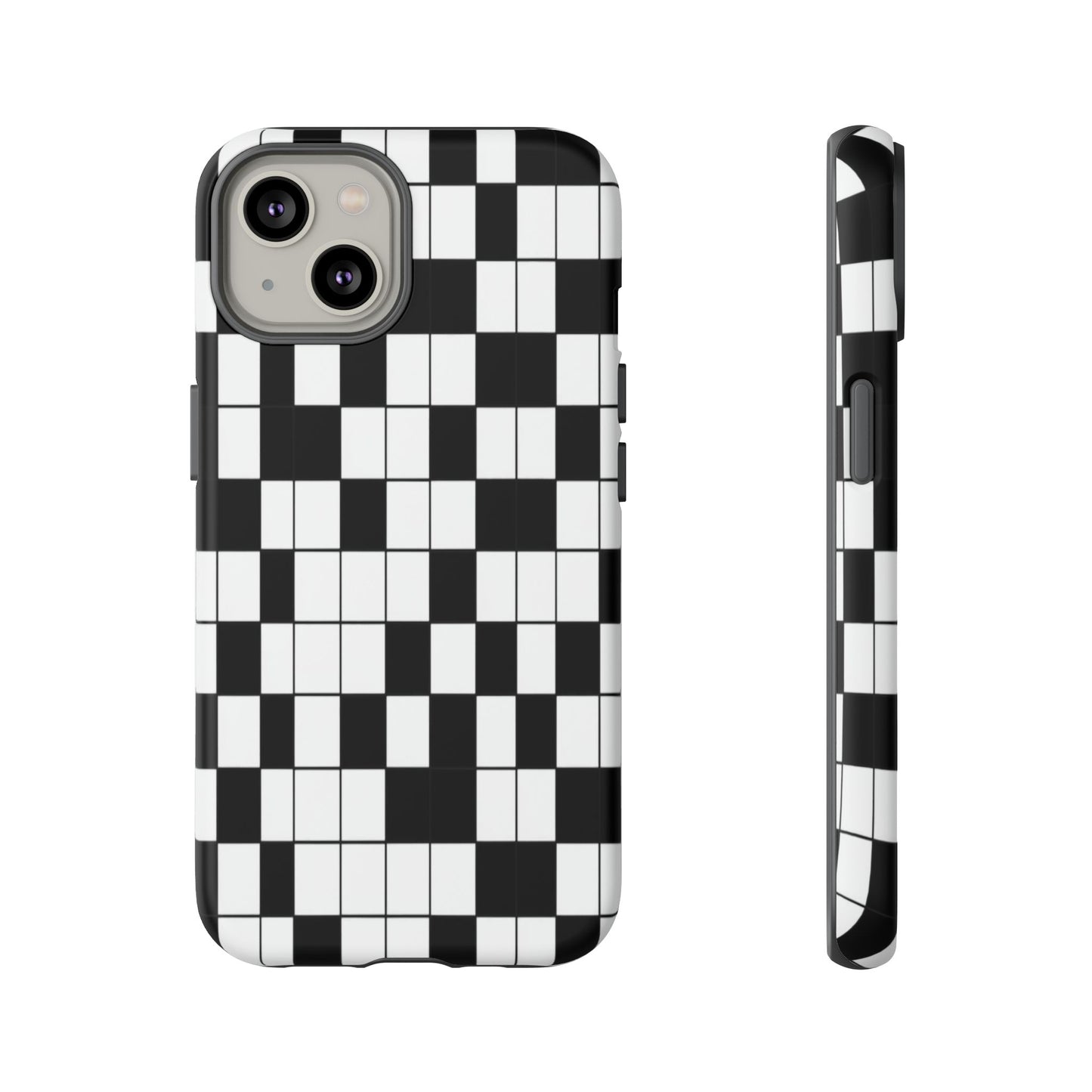 Crossword Grid Phone Case — Black & White Puzzle Pattern Tough Phone Cover