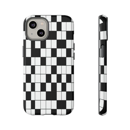 Crossword Grid Phone Case — Black & White Puzzle Pattern Tough Phone Cover