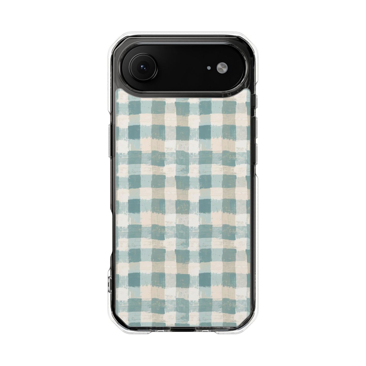 Clear Magnetic Impact Phone Case — Blue Green Gingham Plaid