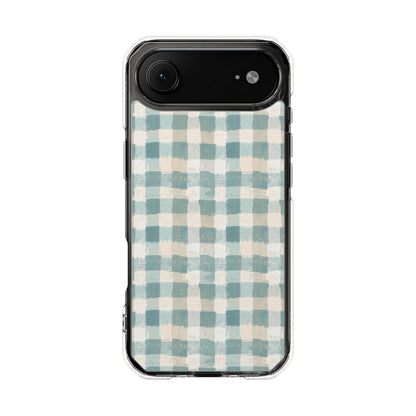 Clear Magnetic Impact Phone Case — Blue Green Gingham Plaid