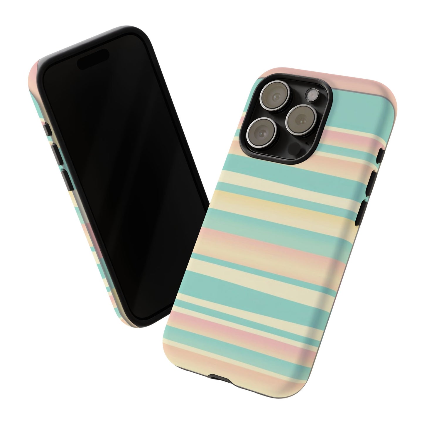 Pastel Striped Tough Phone Case — Mint, Peach & Cream Protective Cover