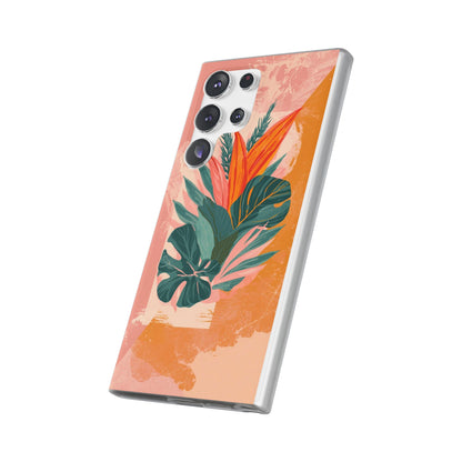 Tropical Botanical Phone Case — Pink & Orange Floral Flexi Case