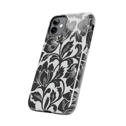 Tough Phone Case — Black & White Vintage Floral Protective Cover