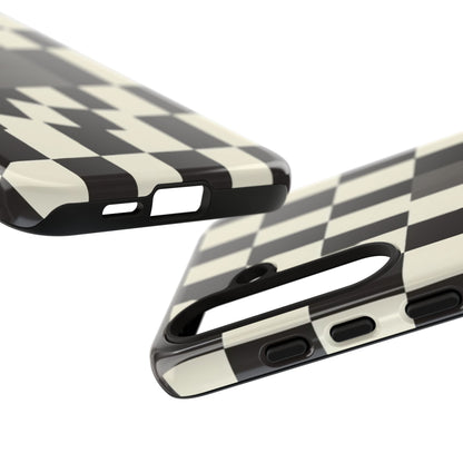 Checkerboard Wave Phone Case — Black & Cream Graphic Tough Case