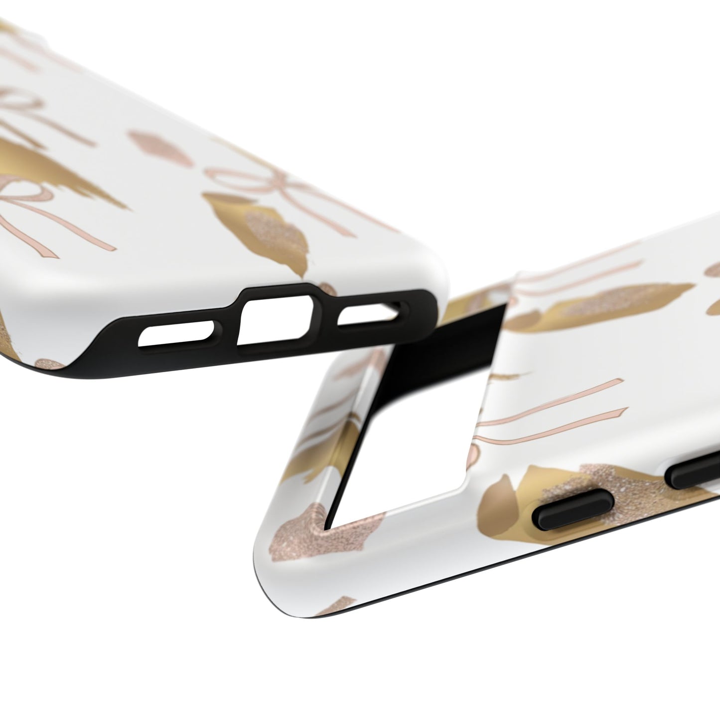 Phone Case — Gold Brushstroke & Blush Bow Pattern
