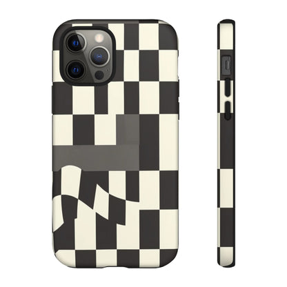 Checkerboard Wave Phone Case — Black & Cream Graphic Tough Case
