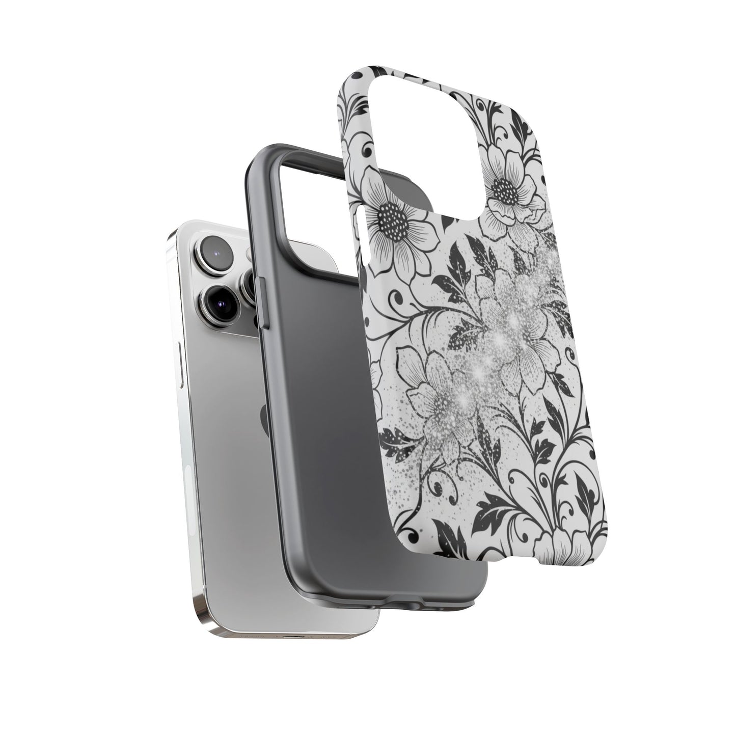 Floral Lace Phone Case — Black & White Vintage Flower Protective Case