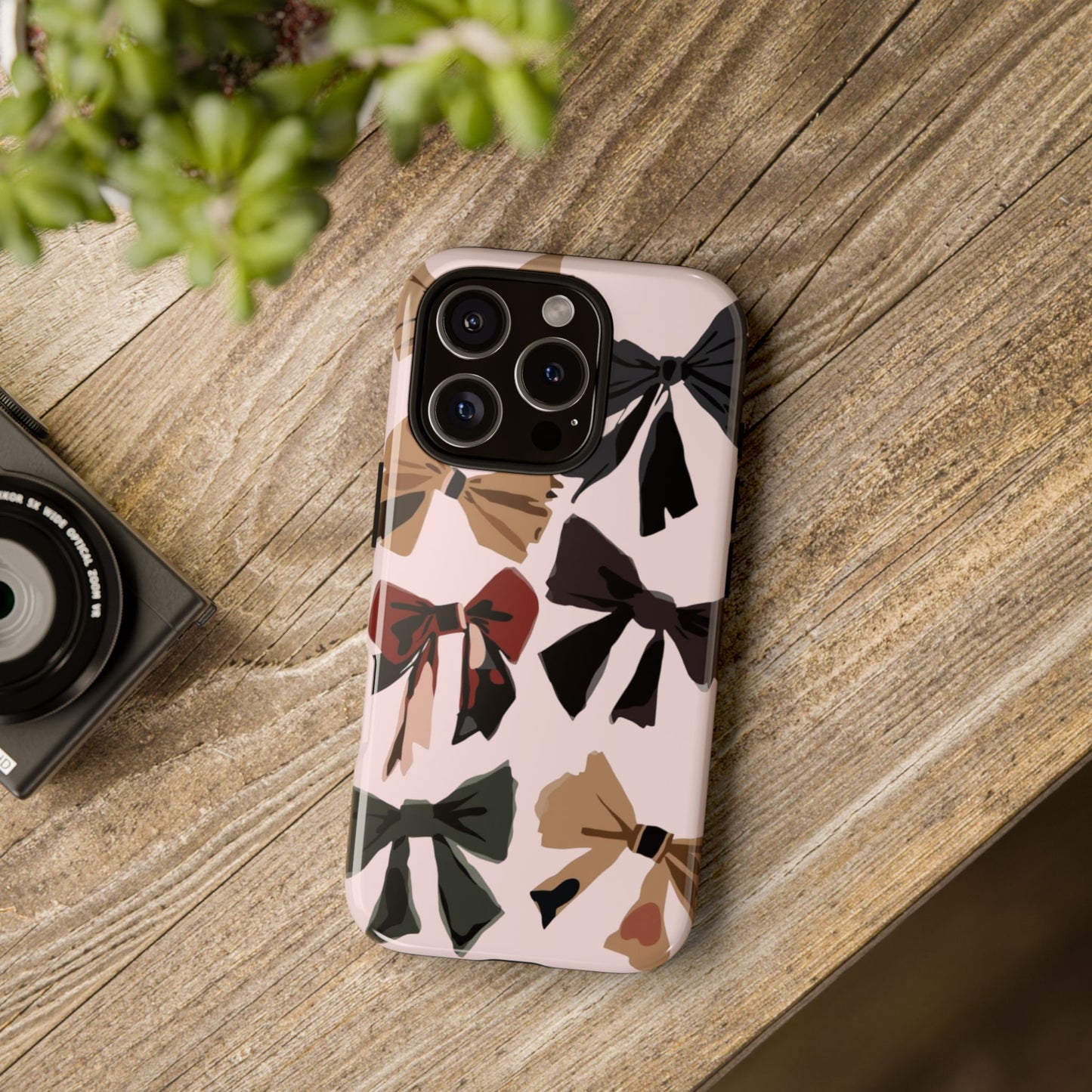 Bow Pattern Phone Case - Pink, Brown & Black Bows Protective Cover